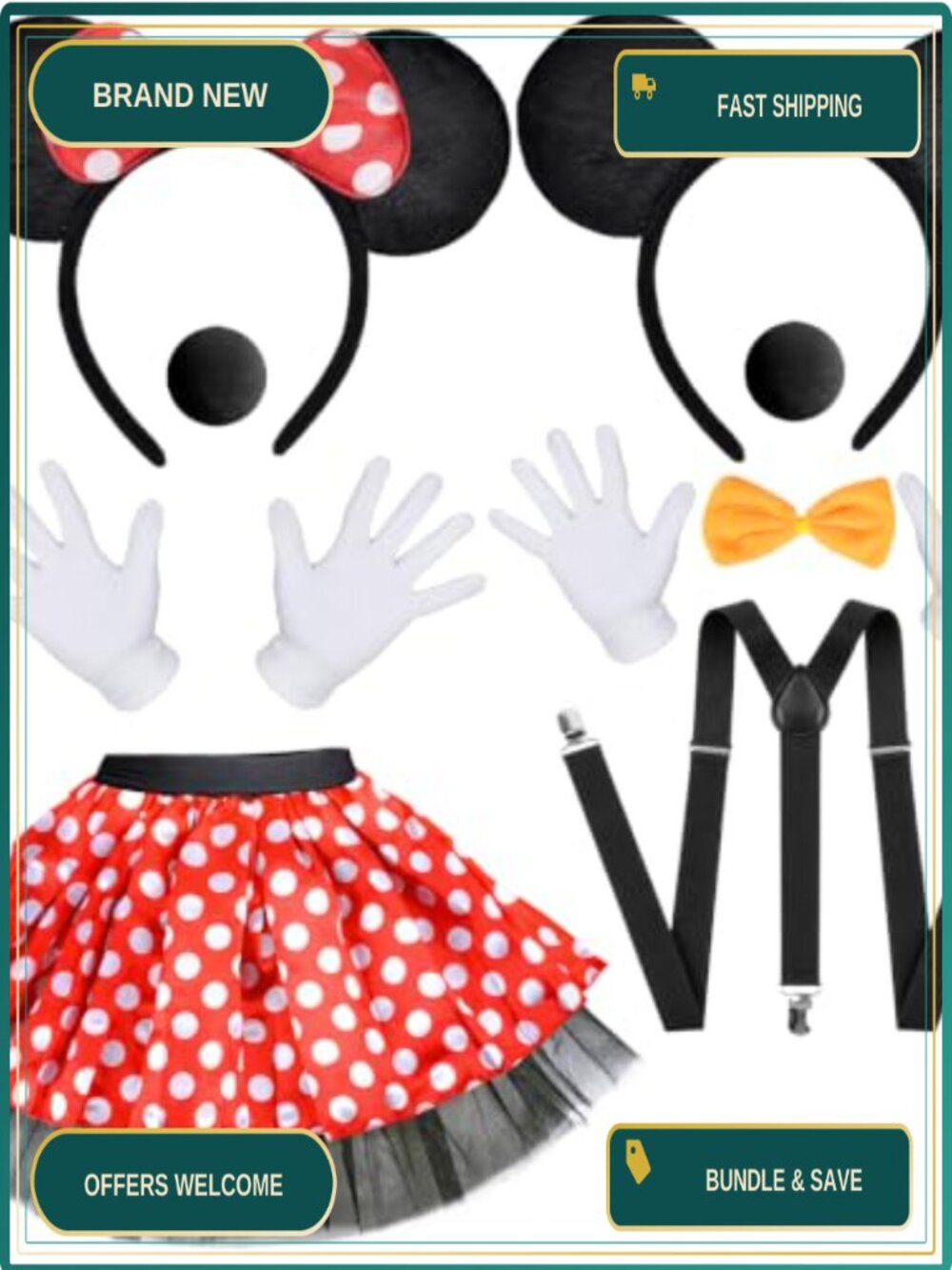 Mouse Costume Tutu Headband Ears Suspenders Gloves Nose Bow Tie Cosplay